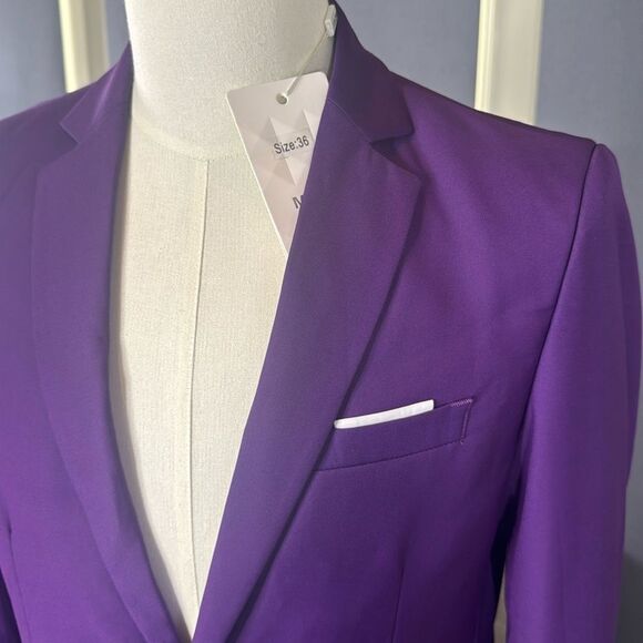 Men’s Mogu Purple Suit Jacket Blazer One Button Notched Lapel Size 36 NWT - Picture 2 of 11